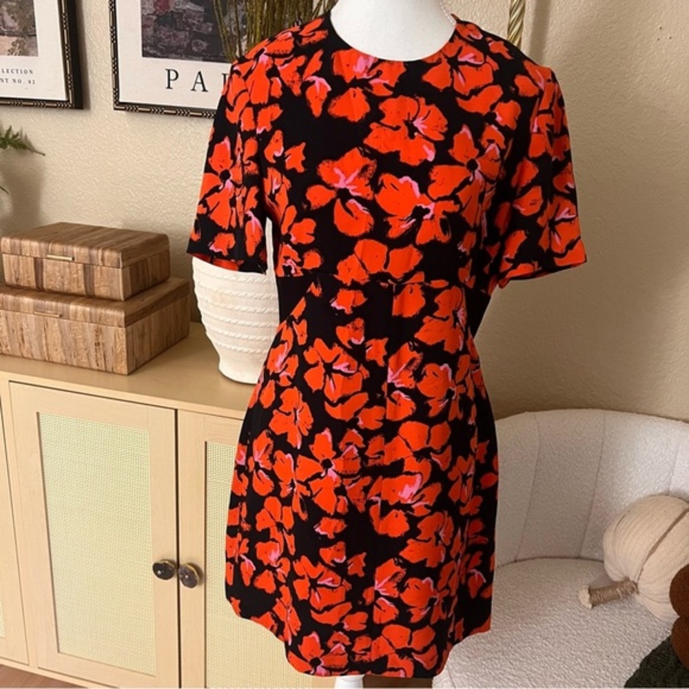 A.L.C. Nora Silk Black Orange Floral Mini Dress Size 8‎